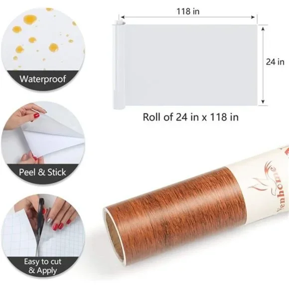 24"x118" Brown Wood Contact Paper Peel and StickWaterproof Wood Wallpaper